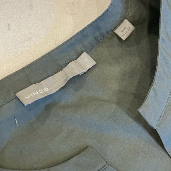 Vince Grey 100% Cotton poplin deep Vee Dolman Sleeve Pocket mini dress size med - Picture 9 of 11